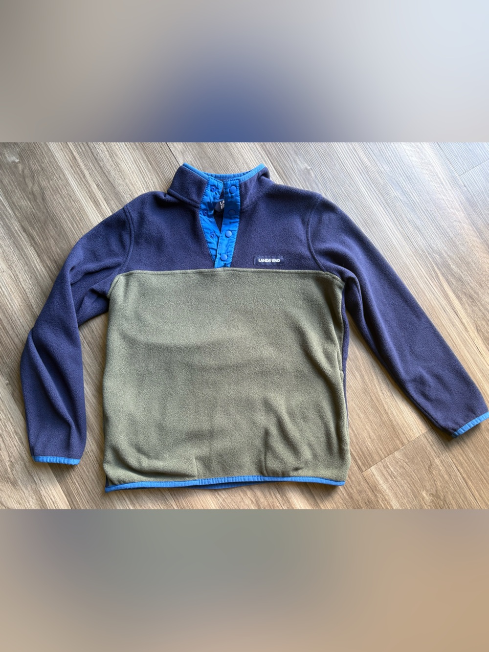 Lands' End Kids Two-Tone Fleece Pullover - Navy, Olive & Bright Blue Trim